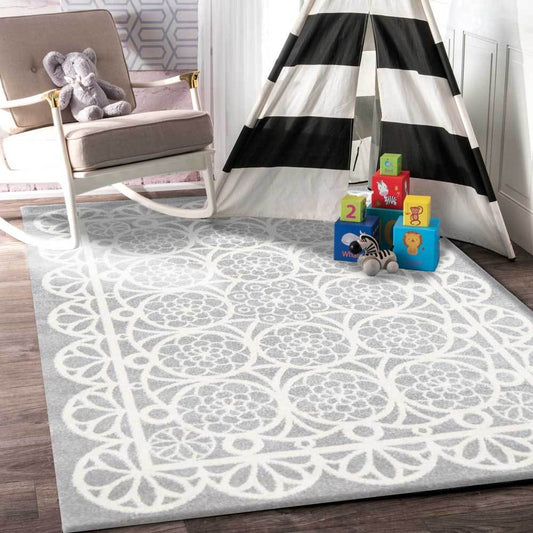 Piccolo Grey and White Doily Kids Rug