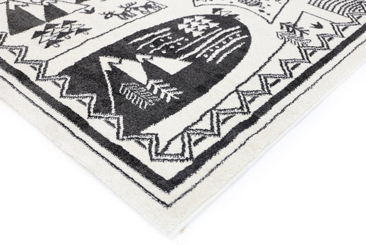 Piccolo Black and White Kids Camping Adventure Kids Rug